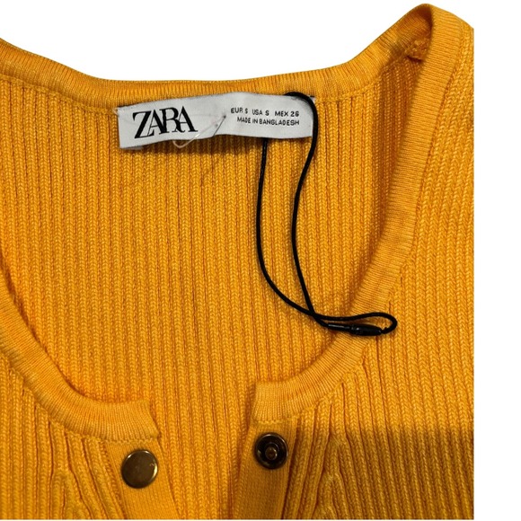 Zara NWOT Ribbed Knit Tank‎ Top Button Front Sleeveless Mustard Yellow Size S - Picture 2 of 2